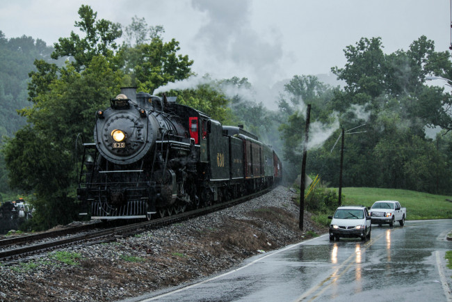 Обои картинки фото техника, паровозы, вагоны, паровоз, рельсы, дорога, железная