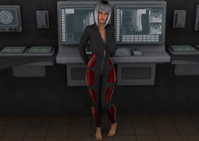 Обои картинки фото 3д графика, люди , people, пульт, взгляд, девушка