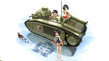 Картинка аниме girls+und+panzer девушки взгляд фон