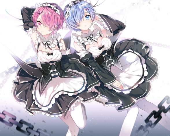Обои картинки фото аниме, re,  zero kara hajimeru isekai seikatsu, девушки, взгляд, фон
