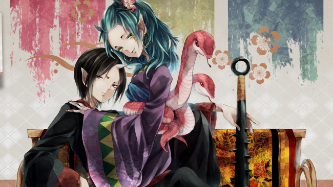 Обои картинки фото аниме, hoozuki no reitetsu, двое