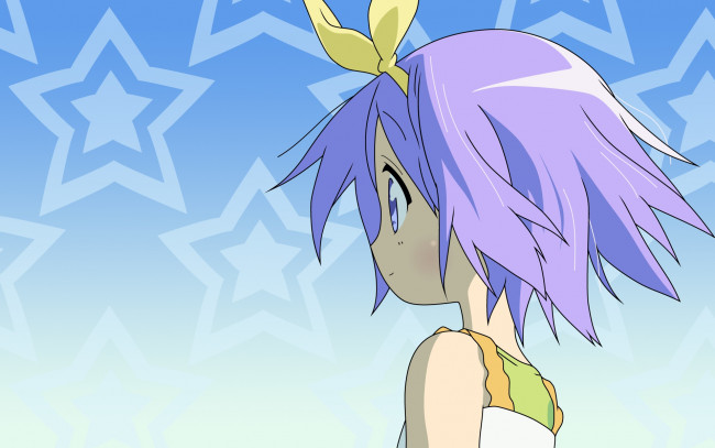 Обои картинки фото аниме, lucky star, девушка, взгляд, фон