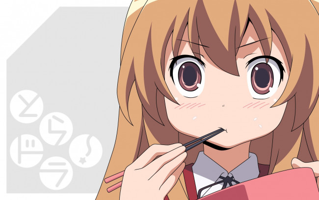 Обои картинки фото аниме, toradora, девушка, взгляд, фон