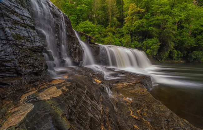 Обои картинки фото природа, водопады, лес, река, водопад