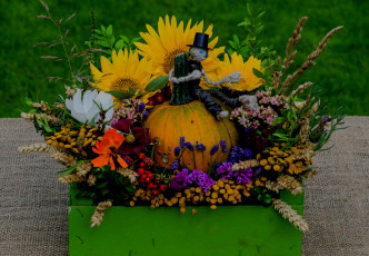 Картинка цветы букеты +композиции георгин подсолнух тыква букет