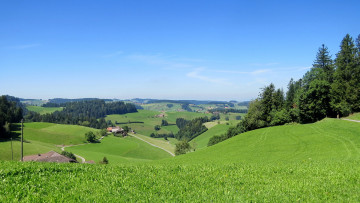 Картинка города -+пейзажи холмы деревья дома поля