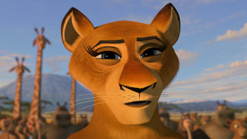 Картинка мультфильмы madagascar +escape+2+africa львица морда жираф звери