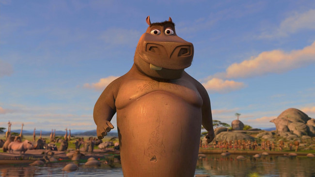 Обои картинки фото мультфильмы, madagascar,  escape 2 africa, бегемот, водоем