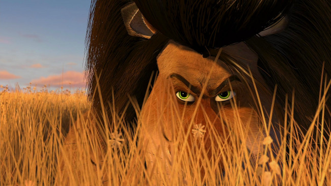 Обои картинки фото мультфильмы, madagascar,  escape 2 africa, растения, лев, взгляд