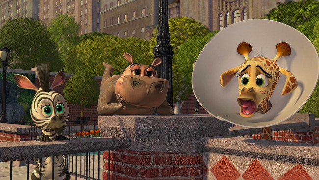 Обои картинки фото мультфильмы, madagascar,  escape 2 africa, зебра, бегемот, жираф