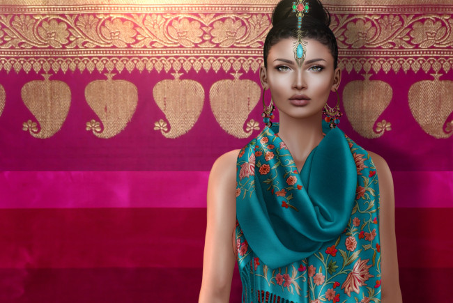 Обои картинки фото 3д графика, люди , people, ткань, украшение, девушка