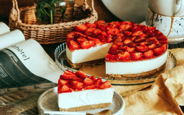 Картинка еда торты клубничный чизкейк