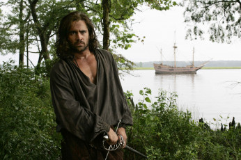 Картинка кино+фильмы the+new+world мужчина шпага кусты корабль