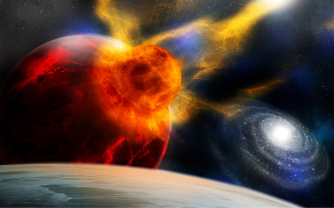 Обои картинки фото космос, арт, планеты, галактика, звезды, катастрофа, взрыв