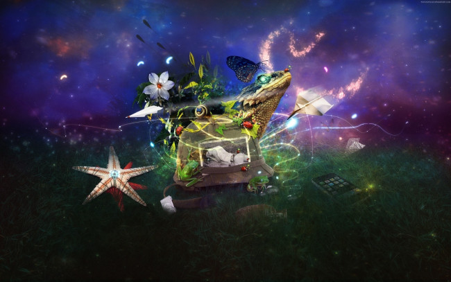 Обои картинки фото разное, компьютерный, дизайн, цветы, бабочка, улитка, насекомые