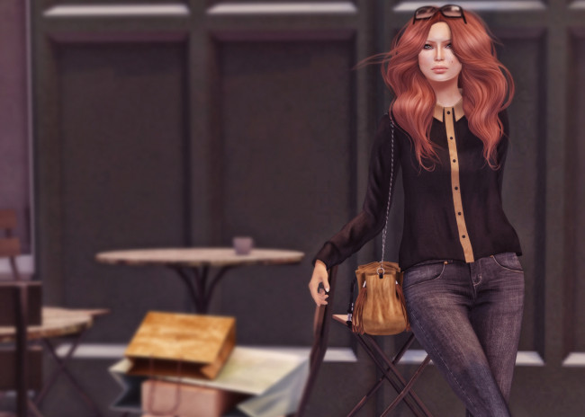 Обои картинки фото 3д, графика, people, люди, очки, сумка, рыжая