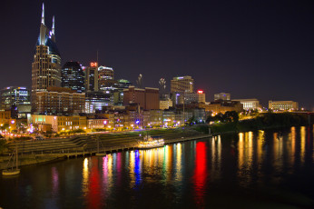 Картинка nashville сша города огни ночного ночь дома река