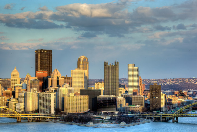 Обои картинки фото pittsburgh, usа, города, панорамы, дома, река, панорама