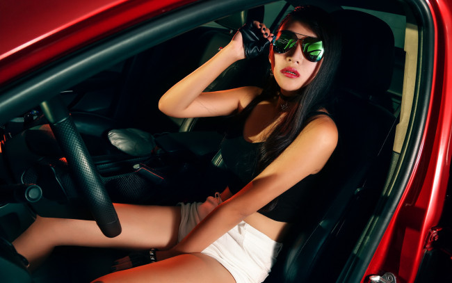 Обои картинки фото автомобили, авто с девушками, азиатка, автомобиль, взгляд, девушка