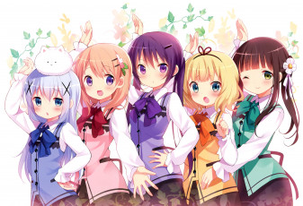 Картинка аниме unknown +другое koi группа девочки ujimatsu chiya арт gochuumon wa usagi desu ka tippy tedeza rize kirima sharo kafuu chino hoto kokoa