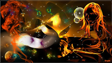 обоя 3д графика, другое , other, голова, огонь, свет, дым