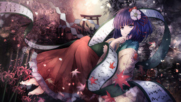 Картинка аниме touhou девочка цветы арт janne cherry hieda no akyuu
