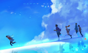 Картинка аниме anohana небо joseph lee девушки парни yadomi jinta tsurumi chiriko honma meiko hisakawa tetsudou anjou naruko