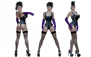 Картинка 3д+графика люди+ people корсет чулки ирокез взгляд девушка фон туфли перчатки