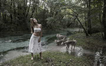 Картинка девушки -unsort+ брюнетки +шатенки природа собаки девушка