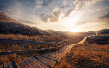 Картинка природа другое облака холмы небо тропа ступеньеи трава