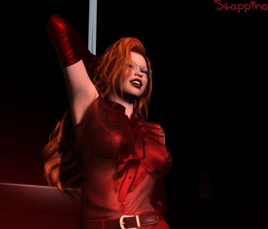 Обои картинки фото 3д графика, люди , people, очки, рыжая, фон, взгляд, девушка