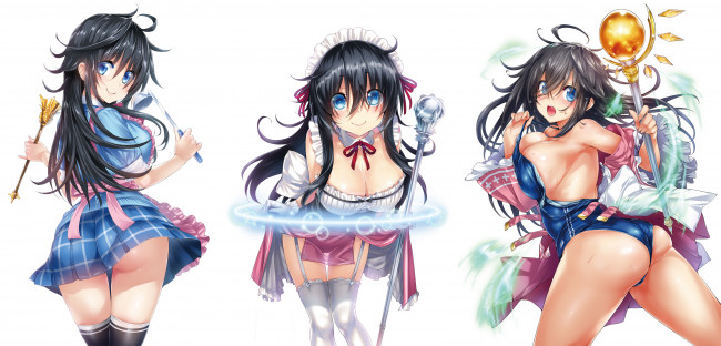 Обои картинки фото аниме, unknown,  другое, грудь, фон, взгляд, девушки