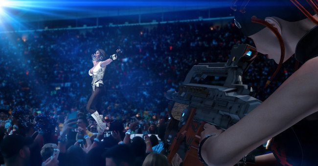 Обои картинки фото 3д графика, фантазия , fantasy, девушка, взгляд, фон, amazon, falling, arrow