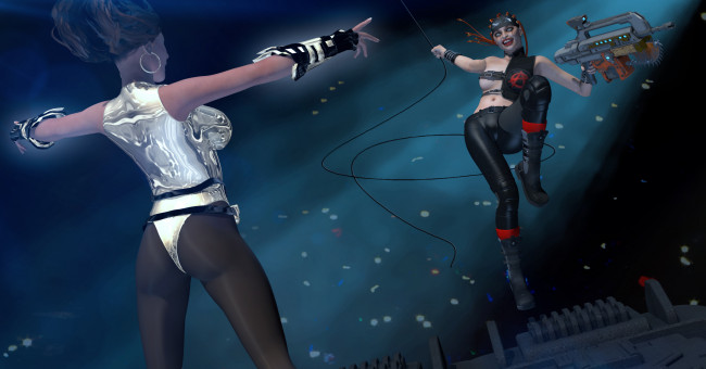 Обои картинки фото 3д графика, фантазия , fantasy, девушка, взгляд, фон, amazonka, falling, arrow