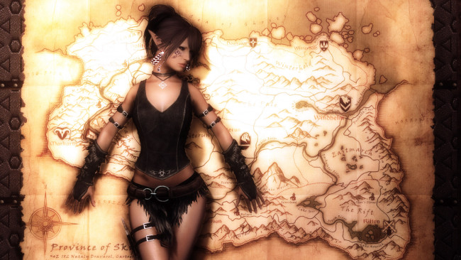 Обои картинки фото 3д графика, эльфы , elves, карта, фон, взгляд, эльфийка