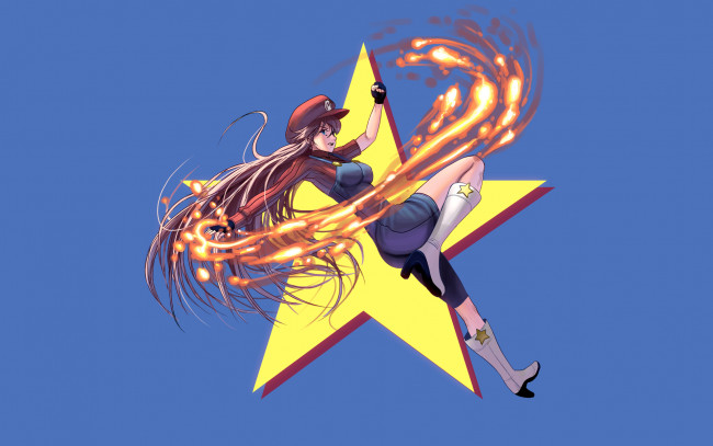 Обои картинки фото аниме, unknown,  другое, фон, masao, mario, super, огонь, девушка