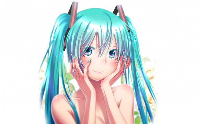 Обои картинки фото аниме, vocaloid, hatsune, miku, взгляд, девочка, takouji, арт