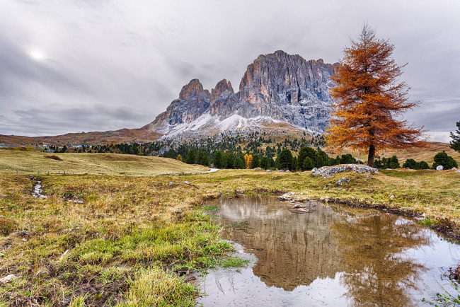 Обои картинки фото природа, пейзажи, лужа, горы, поле