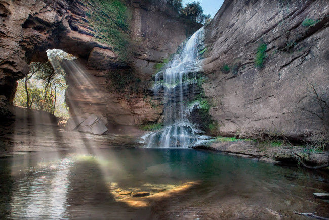 Обои картинки фото природа, водопады, лес, река, водопад