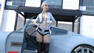 Картинка 3д+графика люди-авто мото+ people-+car+ +moto автомобиль фон девушка взгляд