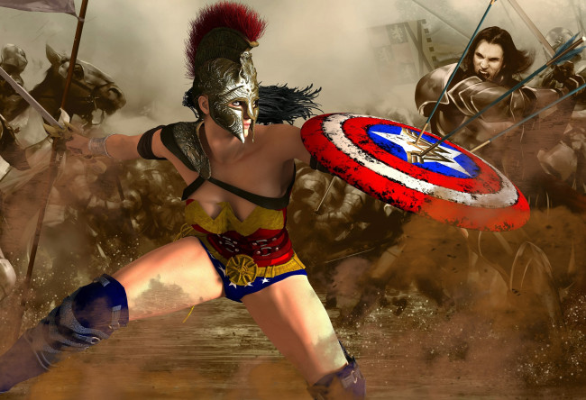 Обои картинки фото 3д графика, фантазия , fantasy, взгляд, девушка, оружие, фон