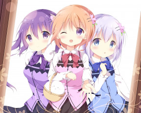 Картинка аниме gochuumon+wa+usagi+desu+ka фон взгляд девушки