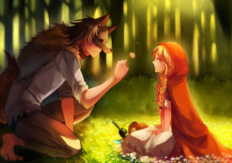 Картинка аниме животные +существа red riding hood