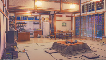 Картинка аниме город +улицы +здания комната