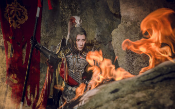 Картинка разное cosplay+ косплей флаг пламя копье мужчина доспехи огонь