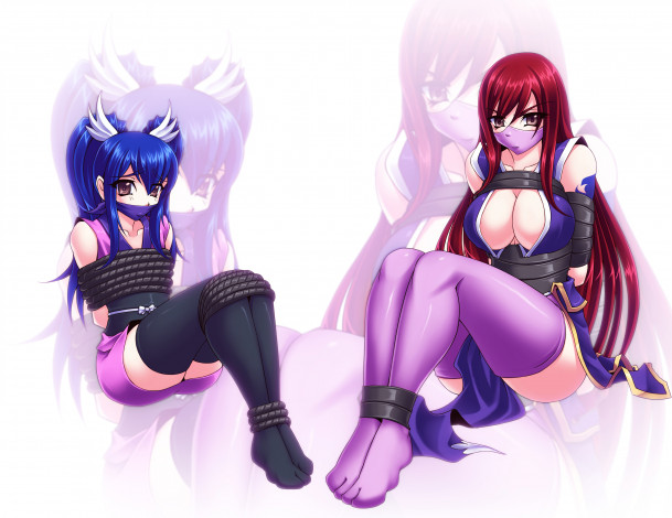 Обои картинки фото аниме, fairy tail, девушки, фон, взгляд, маска