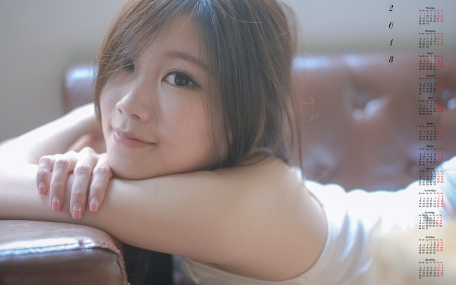 Обои картинки фото календари, девушки, взгляд, азиатка