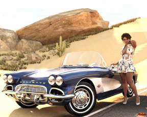 Картинка 3д+графика люди-авто мото+ people-+car+ +moto фон взгляд девушка