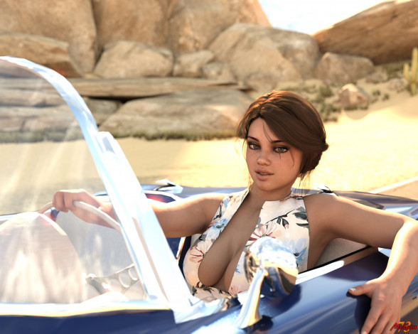 Обои картинки фото 3д графика, люди-авто, мото , people- car ,  moto, девушка, фон, взгляд