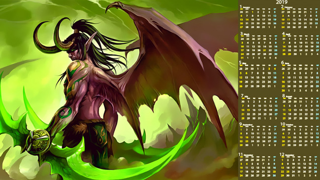 Обои картинки фото календари, фэнтези, существо, крылья, рога